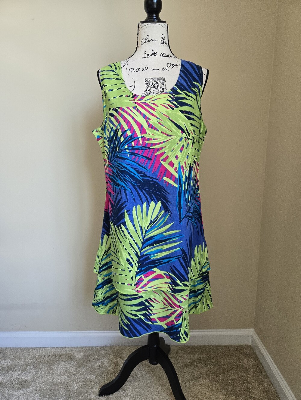 La Mer Luxe Dress Womens L Palm Sleeveless Coastal Summer